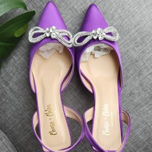 Chase + Chloe Purple Heels with Rhinestone Accent